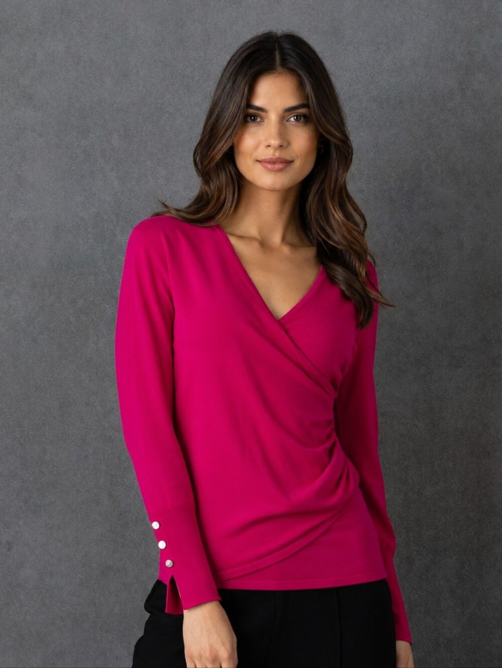 NWT Marble Hot Pink Ruched Wrap Sweater Size S